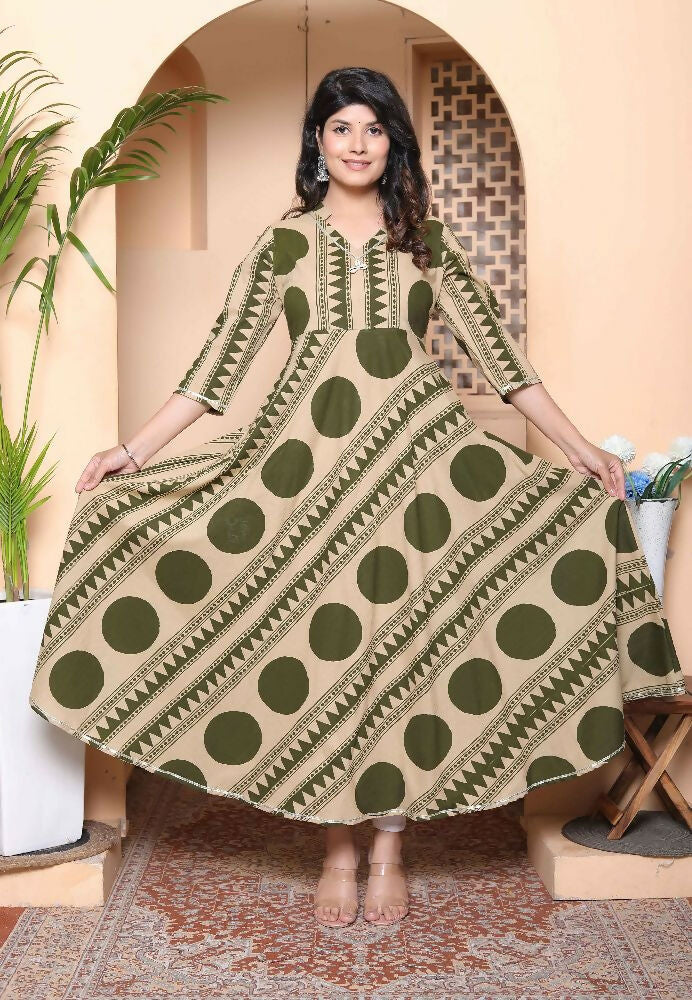 Miravan Womens Green Cotton Anarkali Kurta | Grocsy