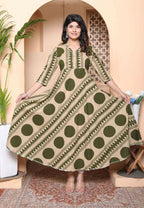 Miravan Womens Green Cotton Anarkali Kurta | Grocsy