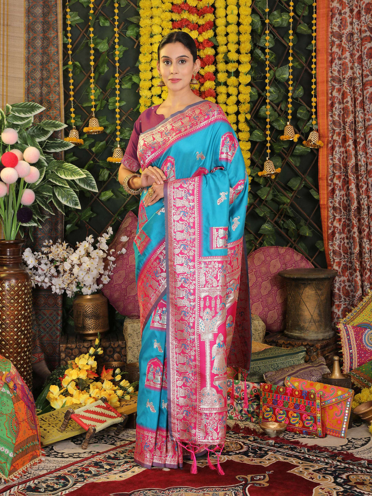 Shree Shyam Fashion Silk Sky Blue Saree | Grocsy