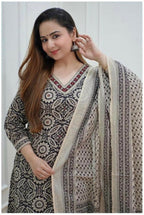 Alvano Anarkali Printed Kurti with Pant and Dupatta set for Women and Girls Rayon | Grocsy