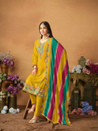 Anaita Mustard Embroidered Soft Organza Salwar Suit | Grocsy