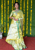 Jyoti Fashion Women's Green Soft Handloom Silk Zari Woven Saree with Blouse | Grocsy