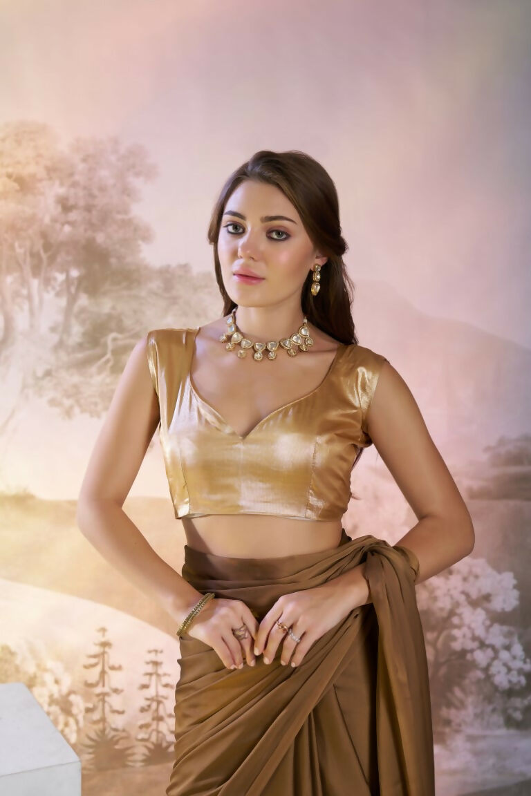 Copper Satin Rangoli Solid Fancy Designer Saree - Nafisa | Grocsy