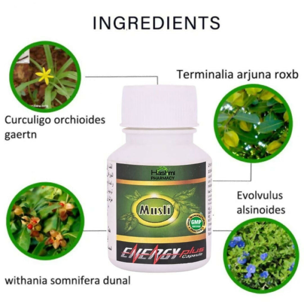 Hashmi Pharmacy Musli Energy Plus Capsules For Men | Grocsy