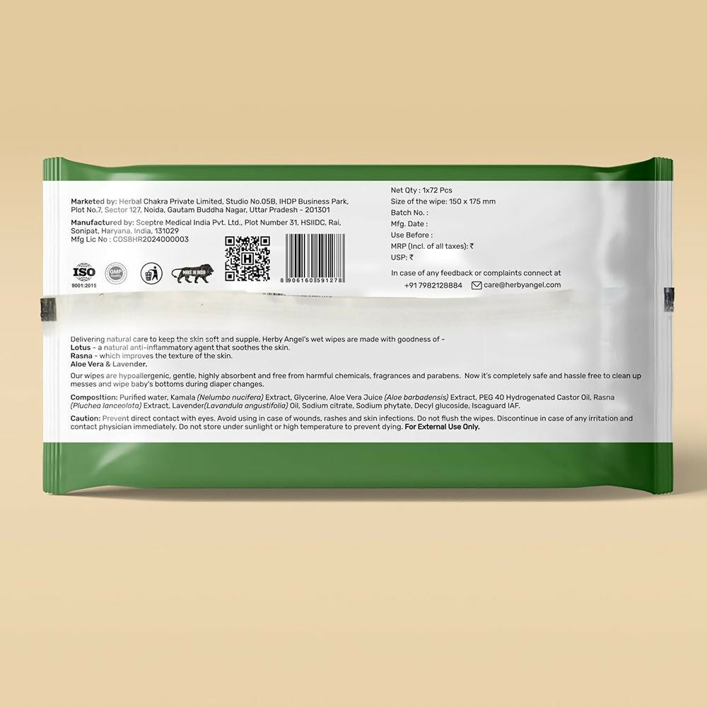 Herby Angel Ultra Gentle Baby Wipes with 99% Pure Water | Grocsy