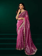 Joban Fashion Pink Net Party Wear Sarees | Grocsy