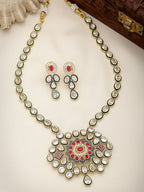 NVR Women's Red & Gold Kundan Studded Handcrafted Jewellery Set | Grocsy