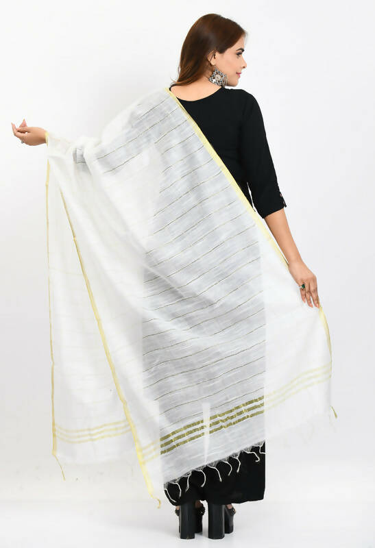 Mominos Fashion Moeza Women's Cotton Zari Box White Dupatta | Grocsy