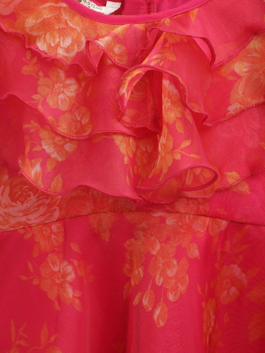 Ahalyaa Pink Organza Digital Print Kids Dress Kurta For Girls | Grocsy