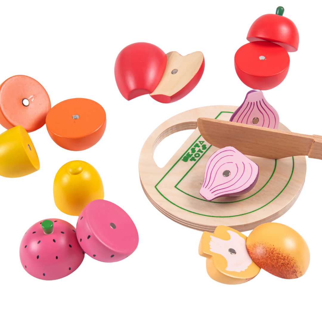 Nesta Toys Wooden Vegetable and Fruit Toy Set, Pretend Play Food, Kitchen Set Toy (3+ Years) | Grocsy