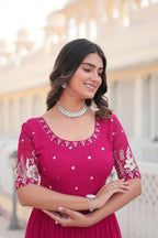Vastranavya Premium Designer Faux Blooming with Embroidery Zari Sequins work Gown - Pink | Grocsy