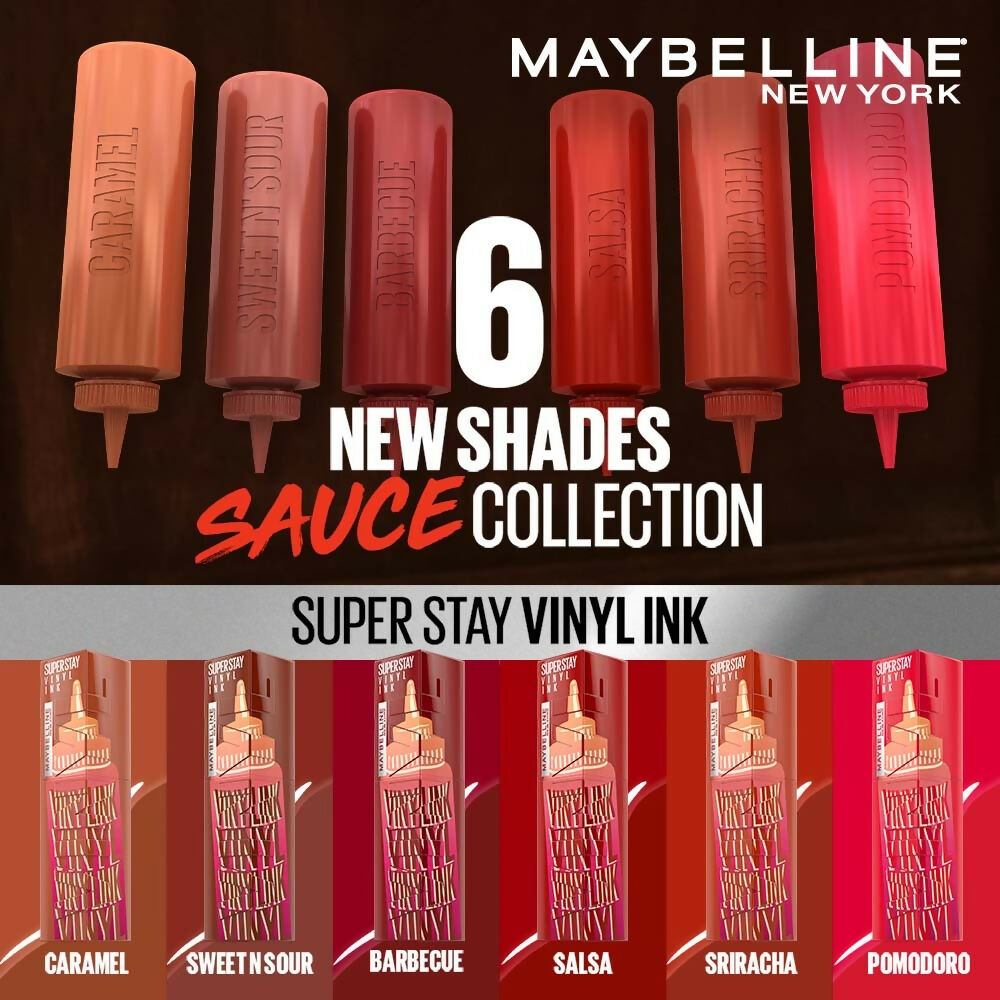 Maybelline New York Super Stay Vinyl Ink Liquid Lipstick, Instant Shine Lasts Up To 16H - Sweet N Sour Sauce | Grocsy