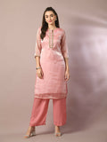 Myshka Women's Pink Solid Straight Party Kurta Set | Grocsy