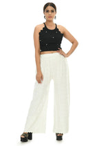 Mominos Fashion Moeza Reyon Cotton White Color Chikan Work Palazzo | Grocsy