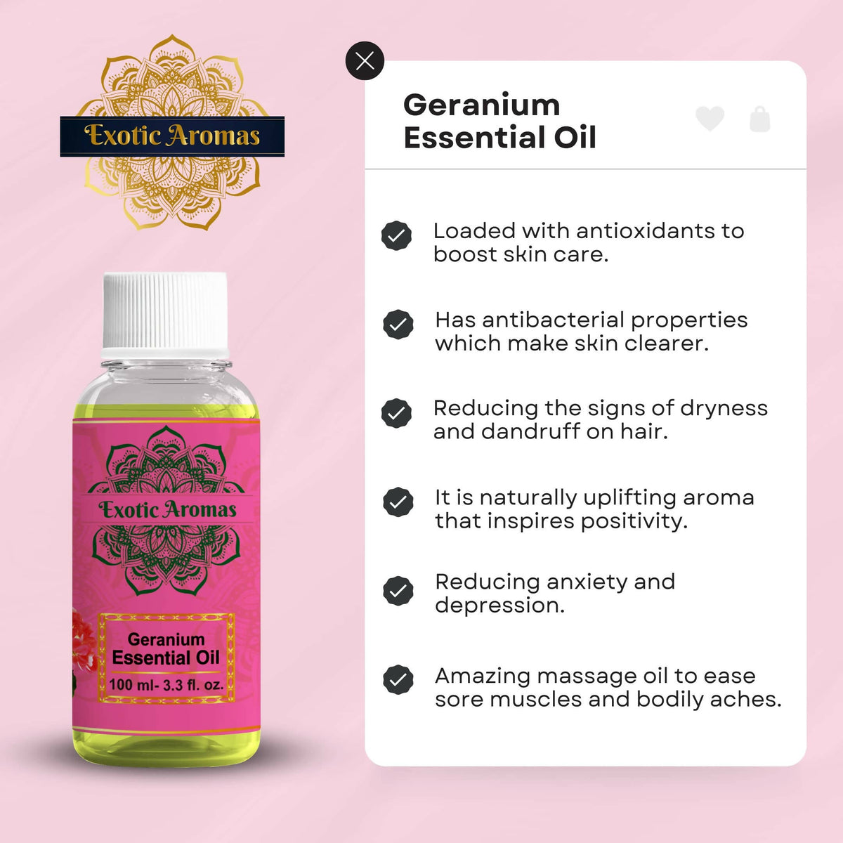 Exotic Aromas Geranium Essential Oil | Grocsy
