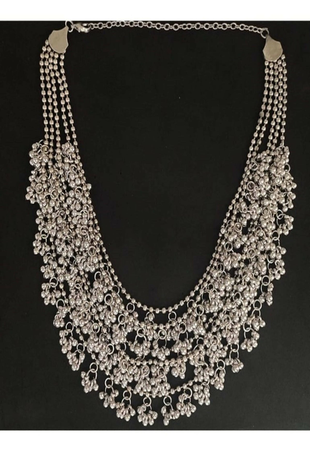 Mominos Fashion Johar Kamal Oxidised Silver-Plated Brass Finish Ghungroo Necklace with Earrings For Women