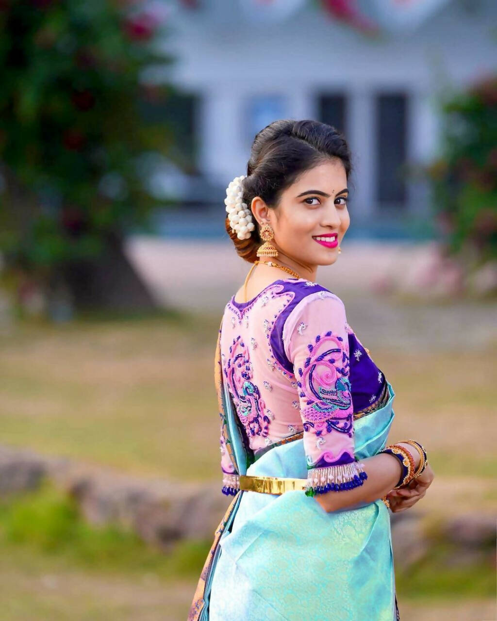 DEIANA'S Beautiful Designer Golden zari Soft Lichi Silk Saree - Sky | Grocsy