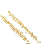 NVR Women Gold-Polished Pearls Studded Classic Layered Ear Chain Earrings | Grocsy