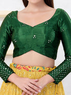 Joban Fashion Bottle-Green Gajji Silk Elbow Sleeveless Back Open Blouse | Grocsy