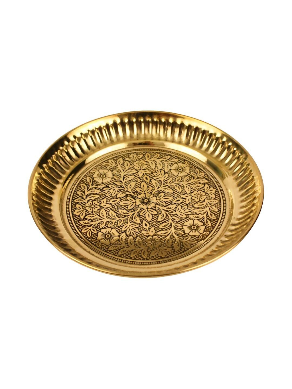 Spillbox Gold-Toned Brass Textured Thali Pooja Essential | Grocsy