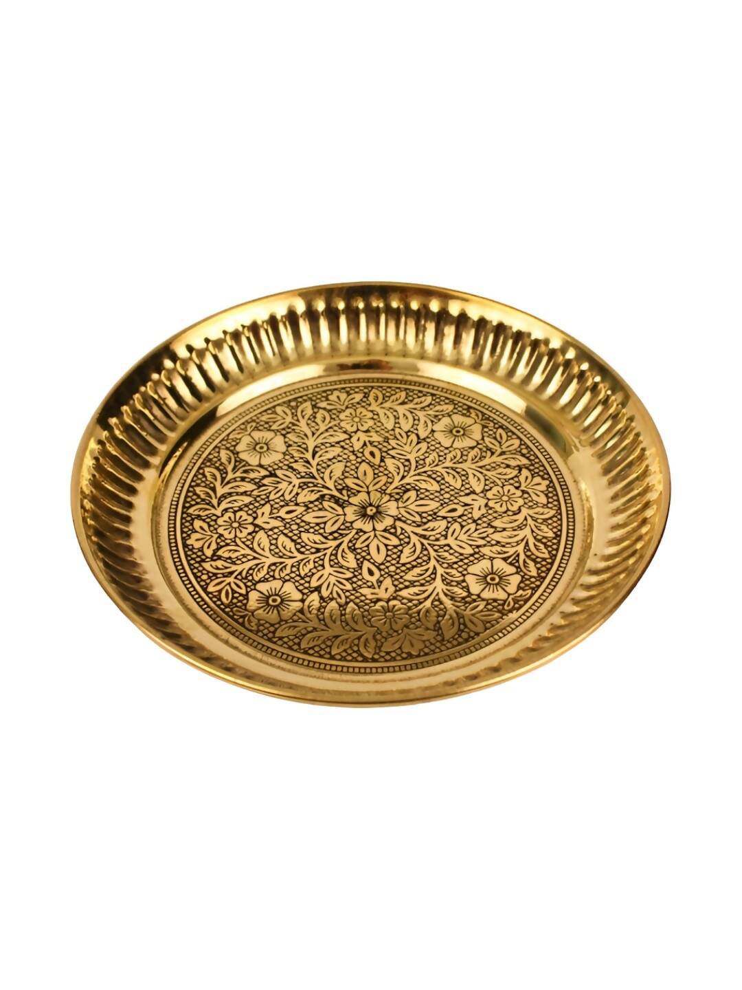 Spillbox Gold-Toned Brass Textured Thali Pooja Essential | Grocsy