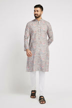 Ethnic India Grey Men's Kurta Floral Polyester | Grocsy