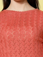 Women Rust Acrylic Self Design Winter Dress - Wool Trees | Grocsy