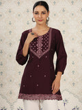 Magenta Chinon Embroidered Straight Top - Zeny | Grocsy