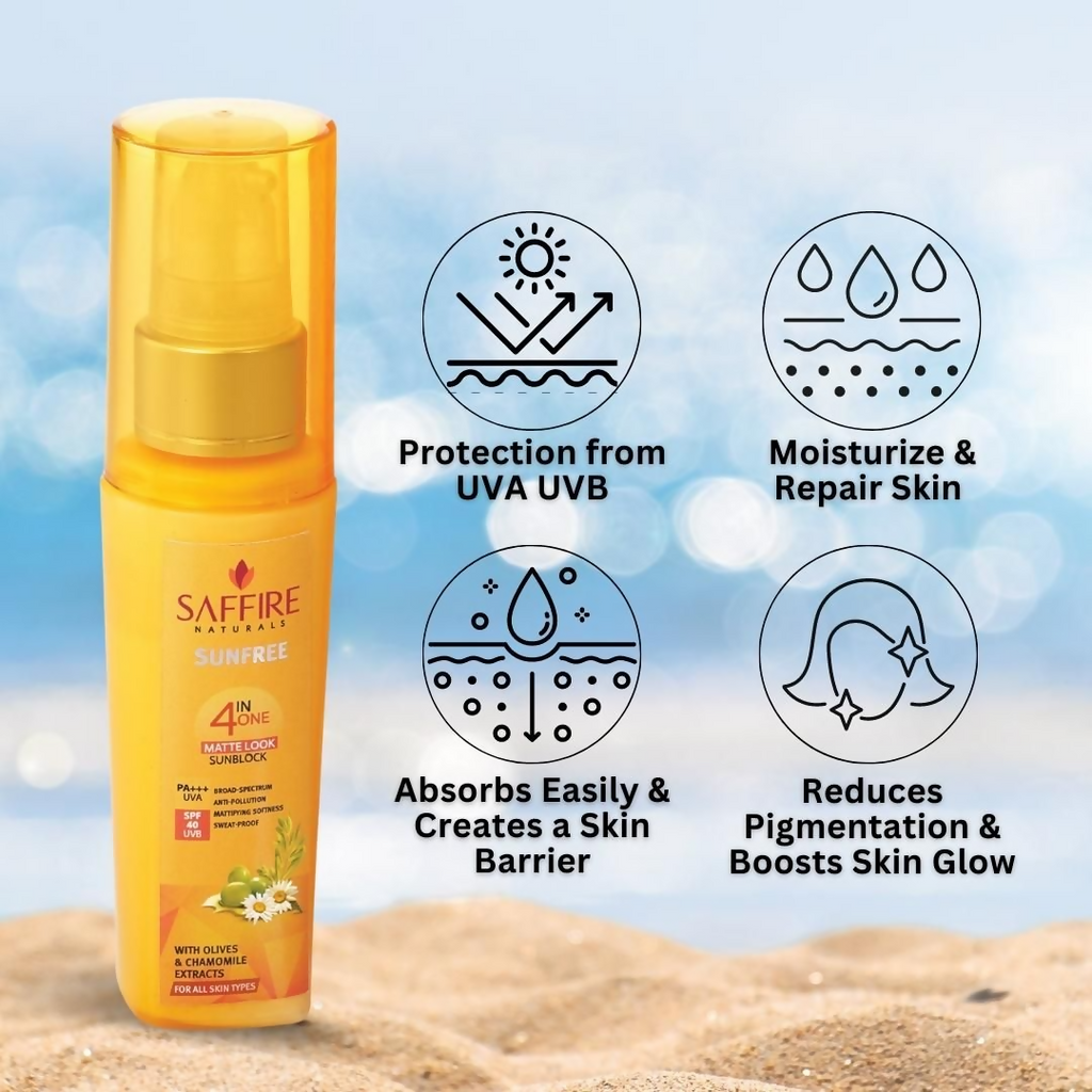Saffire Naturals 4-In-One SunFree Matte Look SunBlock SPF 40 | Grocsy