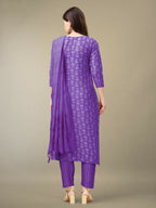 Jyoti Fashion Women's Purple Rayon Embroidery & Sequence work Kurta with Trouser & Dupatta | Grocsy
