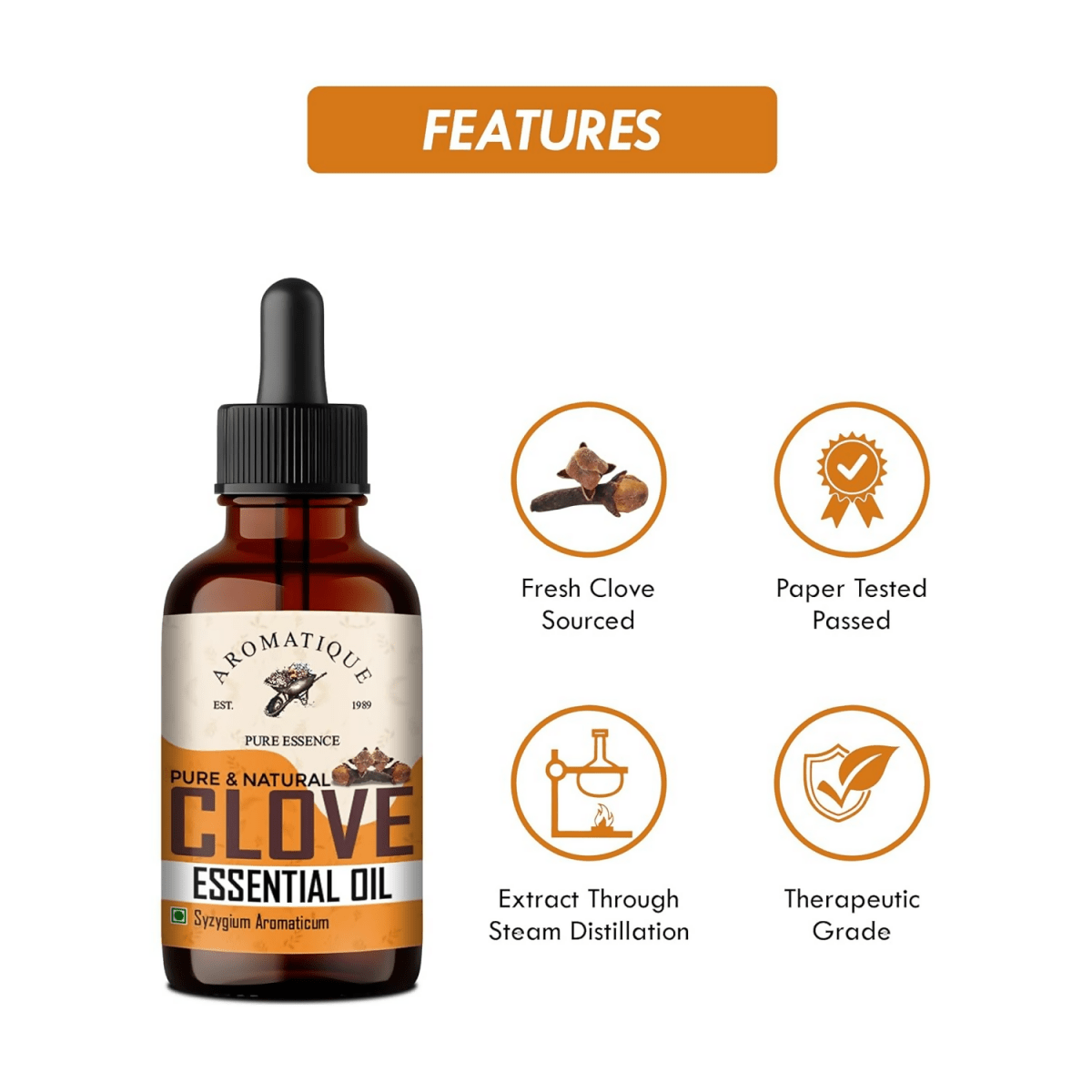 Aromatique Pure Clove Oil For Teeth Pain- Natural Aromatic Essence | Grocsy