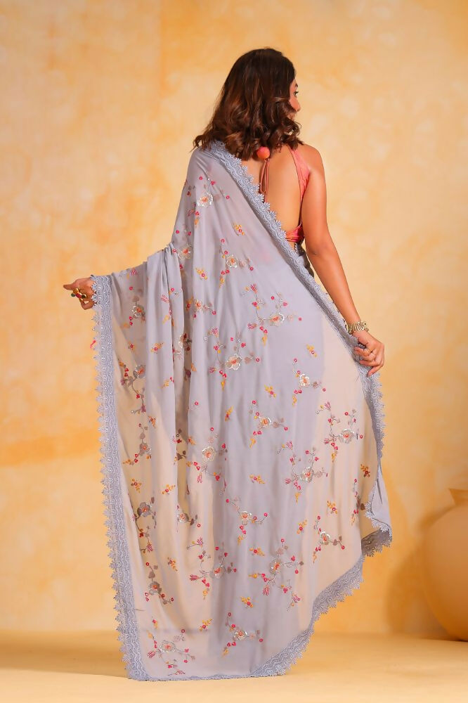 Vamsee Riva Grey Georgette Saree | Grocsy