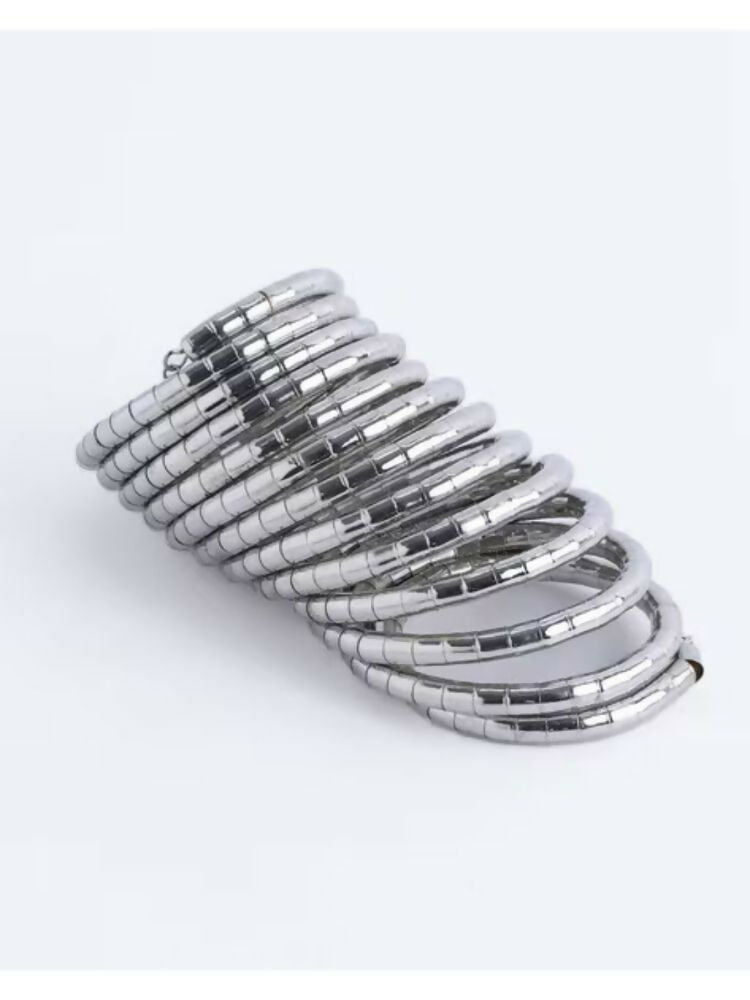NVR Women Handmade Silver Plated Spiral Bangle | Grocsy