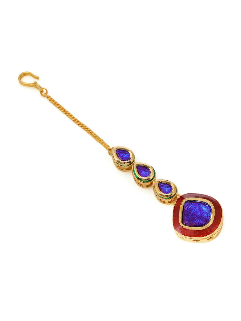 Ruby Raang Blue and Red Meenakari Kundan Necklace with Earrings & Maang Tikka | Grocsy