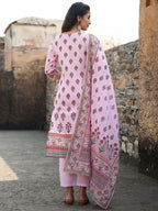Juniper Women's Lilac Cambric Floral Placement Printed Straight Fit Kurta Sets | Grocsy