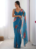 Traditional Partywear Blue Georgette Fancy Saree-Pavitra | Grocsy