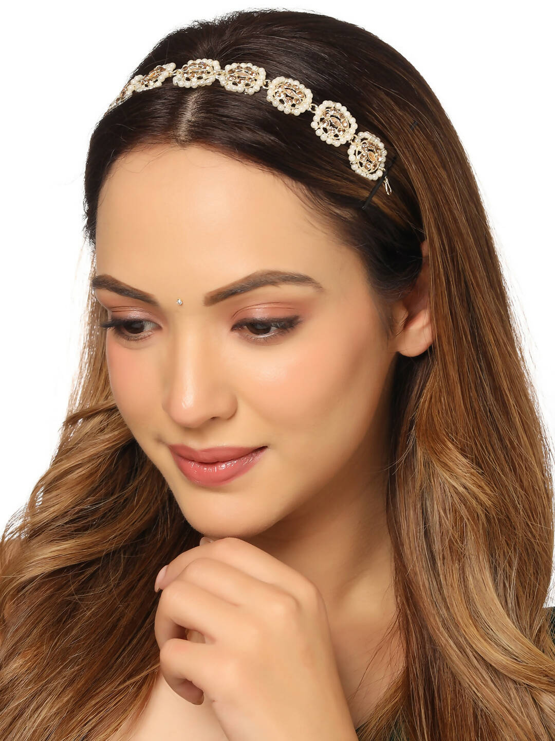 NVR Women's Gold-Polished Traditional Trending Matha Patti | Grocsy