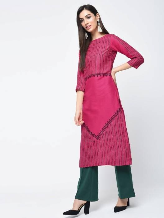Aniyah Cotton Block Printed Latest Pink Straight Kurta (AN-135K) | Grocsy