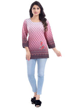 Snehal Creations Dark Pink Faux Crepe Short Kurti Tunic Top | Grocsy