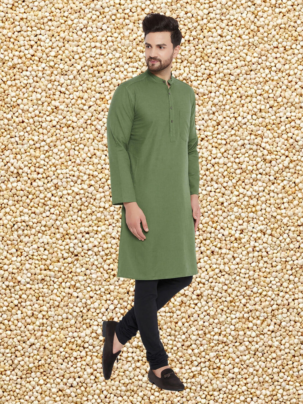 Even Apparels Men's Solid Green Linen Kurta | Grocsy
