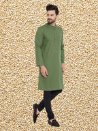 Even Apparels Men's Solid Green Linen Kurta | Grocsy