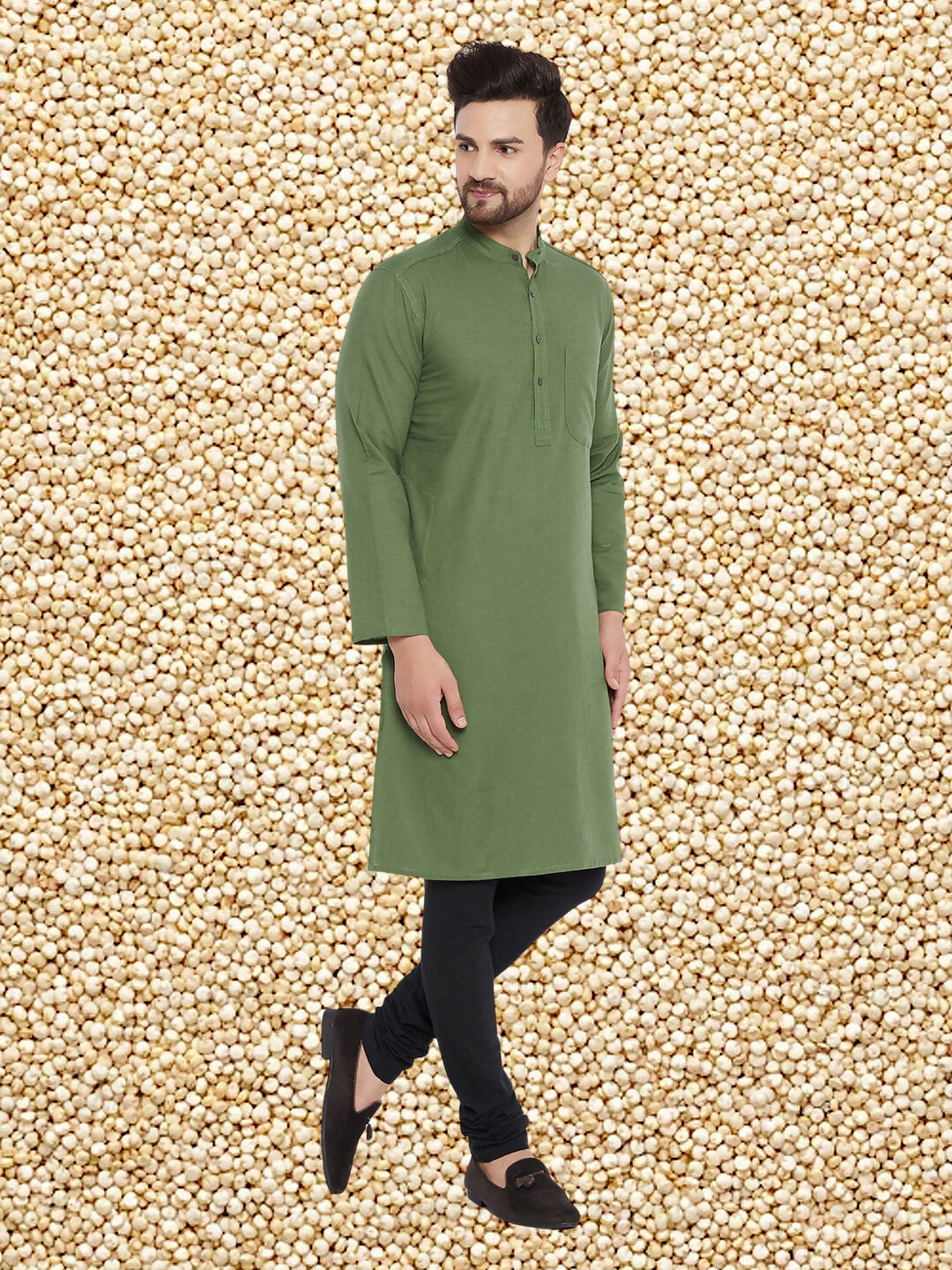 Even Apparels Men's Solid Green Linen Kurta | Grocsy