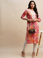 Pink Poly Rayon Tie dye Printed Straight Kurta - Samira | Grocsy