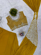 Teeya Creation Yellow Color Faux Georgette Embroidery Work Party Wear Ready To Wear Saree | Grocsy