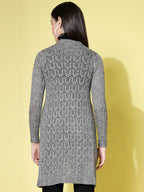 Women Self Design Long Grey Acrylic Winter Shrug - Wool Trees | Grocsy