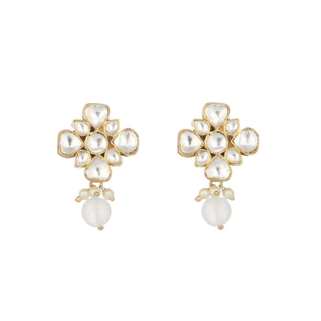 Nuyug 22K Gold Plated Kundan Paradise Stud Earrings | Grocsy