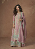 Anaita Pink Chinon Readymade Palazzo Suit with Embroidery Sequence Work | Grocsy