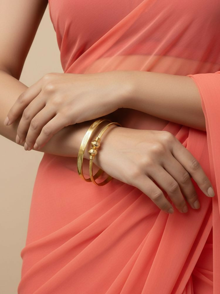 NVR Women Set of 2 Gold Plated Traditional Adjustable Kada Bangle | Grocsy