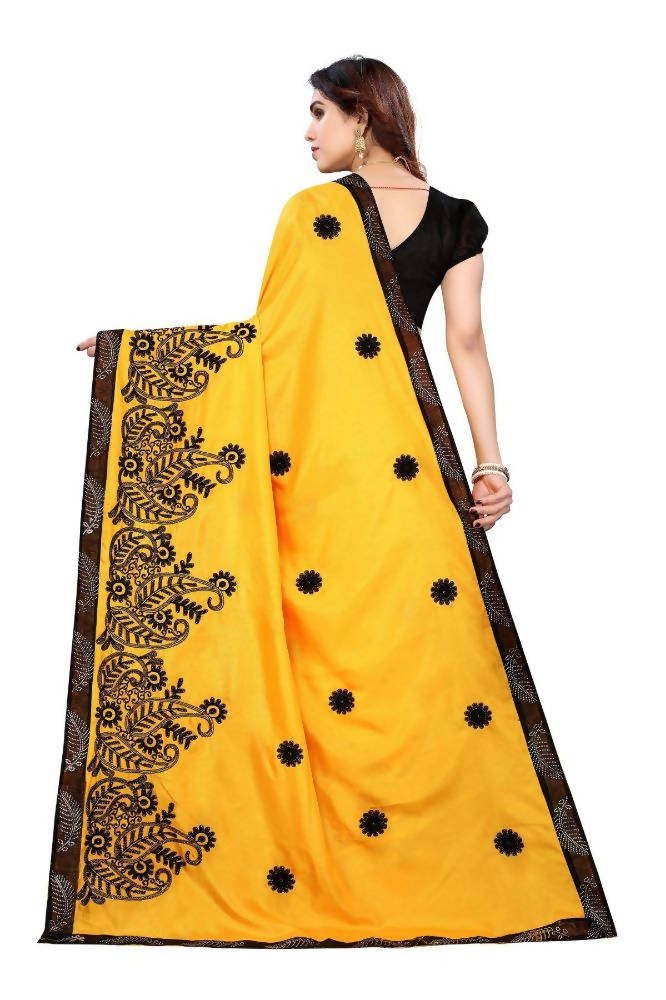 Vamika Yellow Dola Silk Embroidery Saree | Grocsy