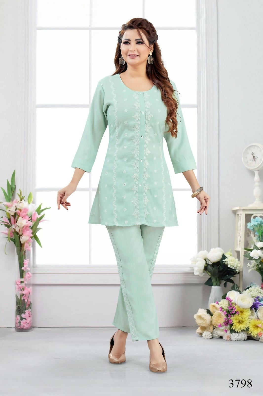 Joban Fashion Heavy Muslin Pista Color Kurta Set | Grocsy